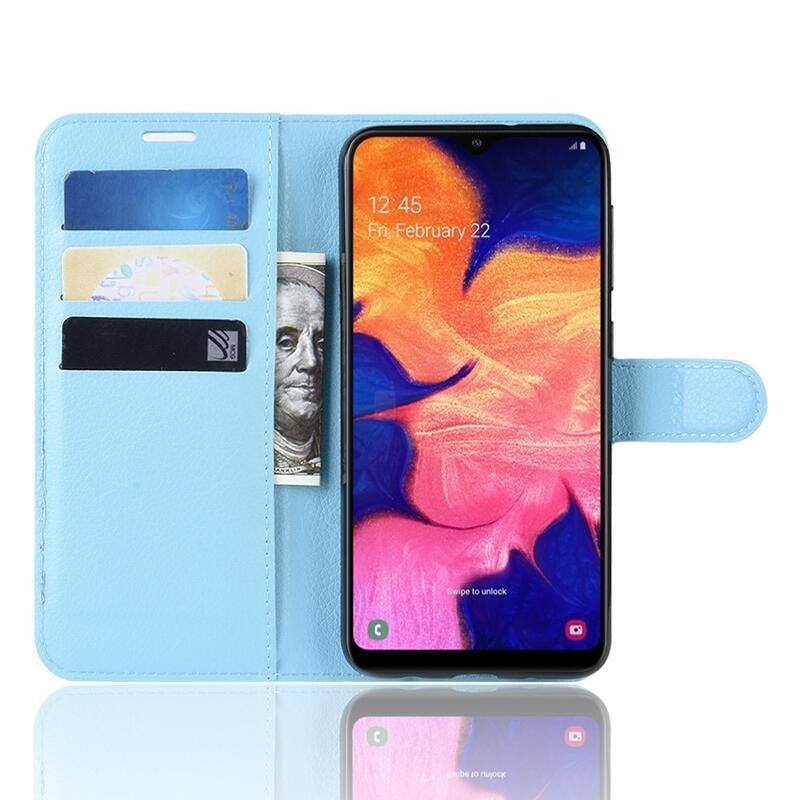 Litchi PU bőr pénztárca tok mobiltelefonhoz Samsung Galaxy A10 - kék