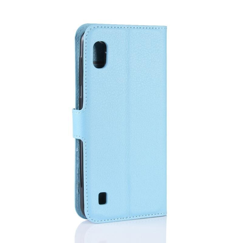 Litchi PU bőr pénztárca tok mobiltelefonhoz Samsung Galaxy A10 - kék