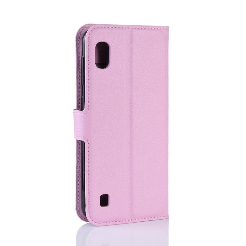Litchi PU bőr pénztárca tok mobiltelefonhoz Samsung Galaxy A10 - rózsaszín