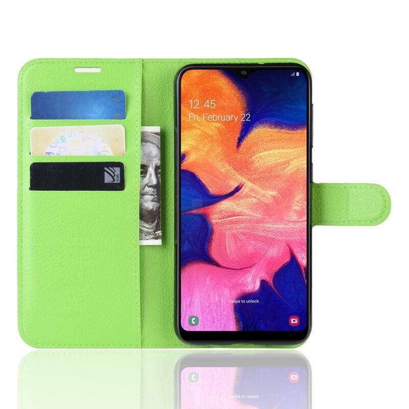 Litchi PU bőr pénztárca tok mobiltelefonhoz Samsung Galaxy A10 - zöld