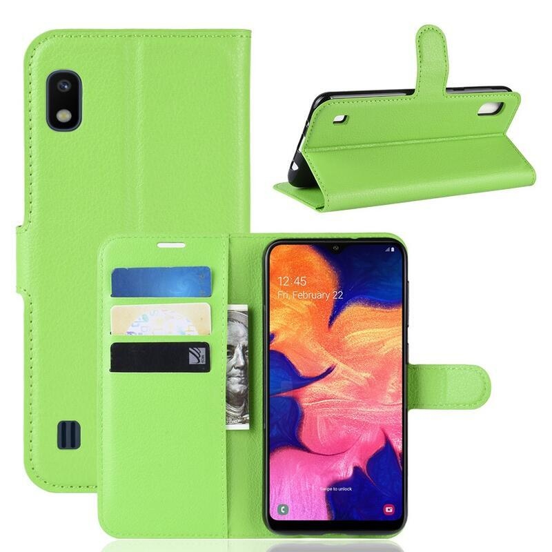 Litchi PU bőr pénztárca tok mobiltelefonhoz Samsung Galaxy A10 - zöld
