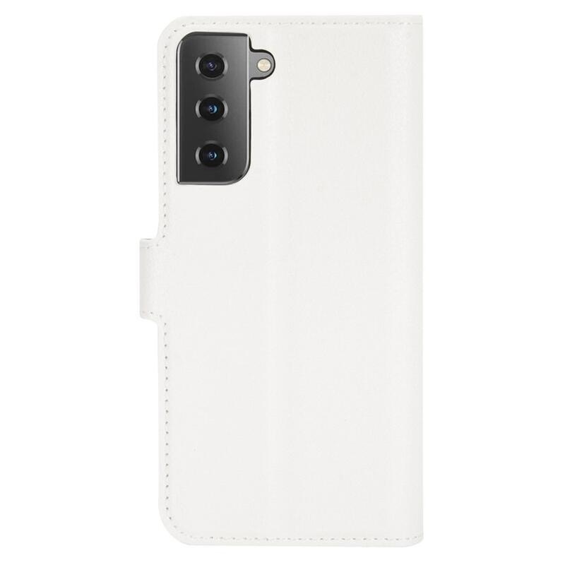 Litchi PU bőr pénztárca tok Samsung Galaxy S21 mobiltelefonhoz - fehér
