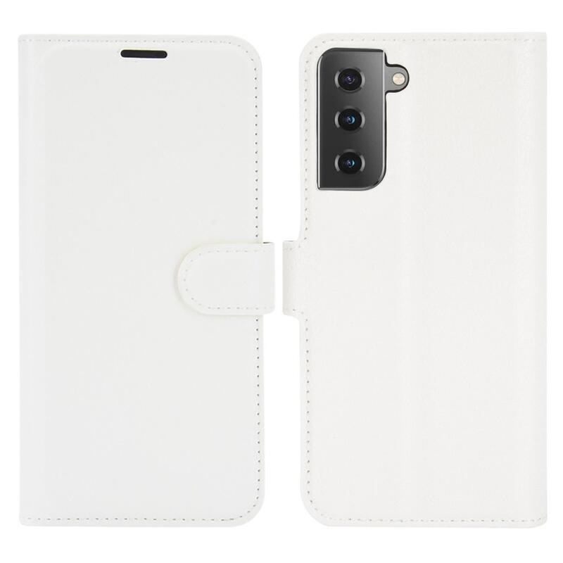Litchi PU bőr pénztárca tok Samsung Galaxy S21 mobiltelefonhoz - fehér
