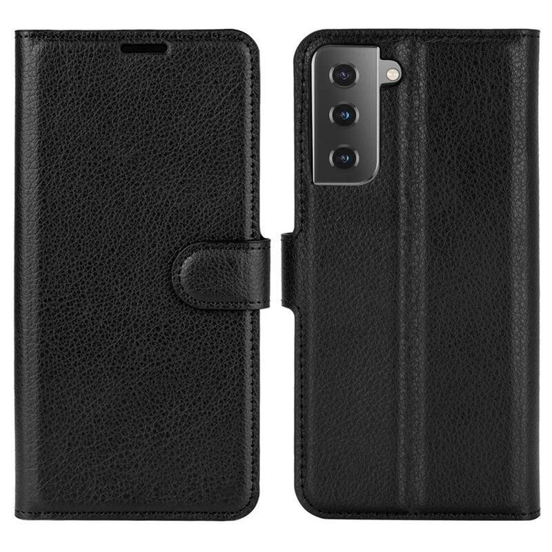 Litchi PU bőr pénztárca tok Samsung Galaxy S21 mobiltelefonhoz - fekete