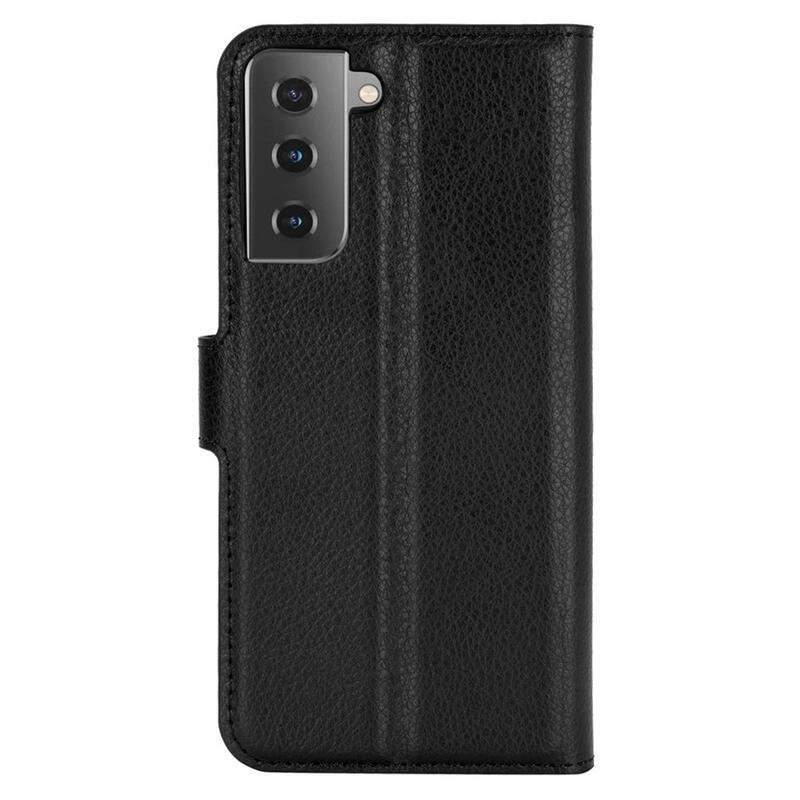 Litchi PU bőr pénztárca tok Samsung Galaxy S21 mobiltelefonhoz - fekete