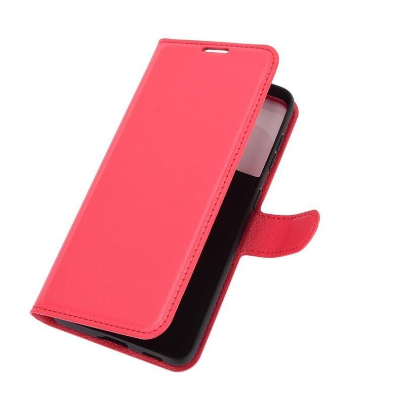 Litchi PU bőr pénztárca tok Samsung Galaxy S21 mobiltelefonhoz - piros