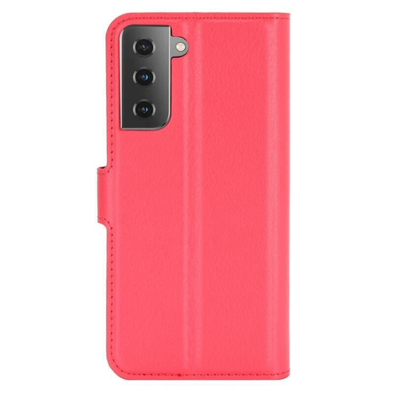 Litchi PU bőr pénztárca tok Samsung Galaxy S21 mobiltelefonhoz - piros