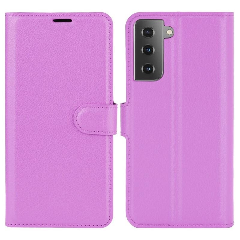 Litchi PU bőr pénztárca tok mobiltelefonhoz Samsung Galaxy S21 - lila