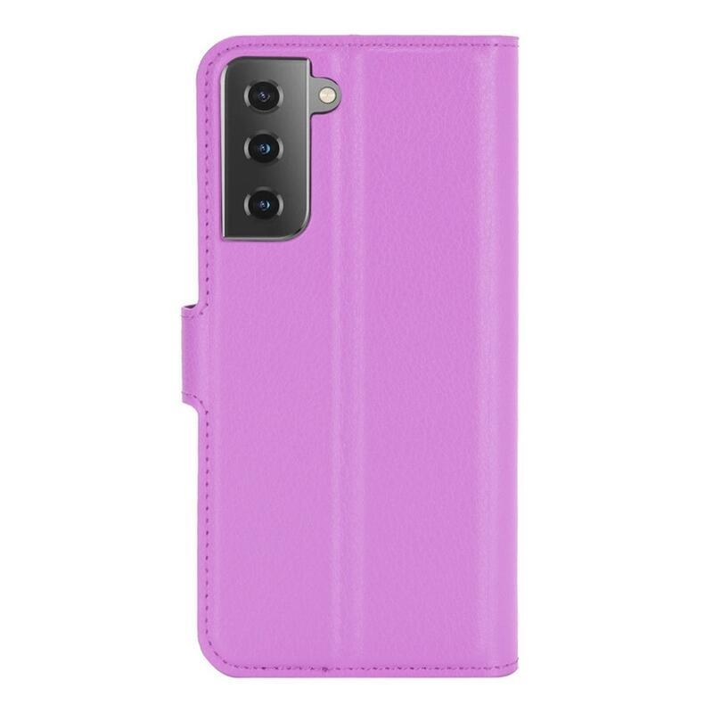 Litchi PU bőr pénztárca tok mobiltelefonhoz Samsung Galaxy S21 - lila