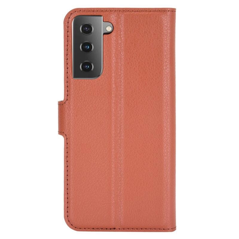 Litchi PU bőr pénztárca tok mobiltelefonhoz Samsung Galaxy S21 - barna