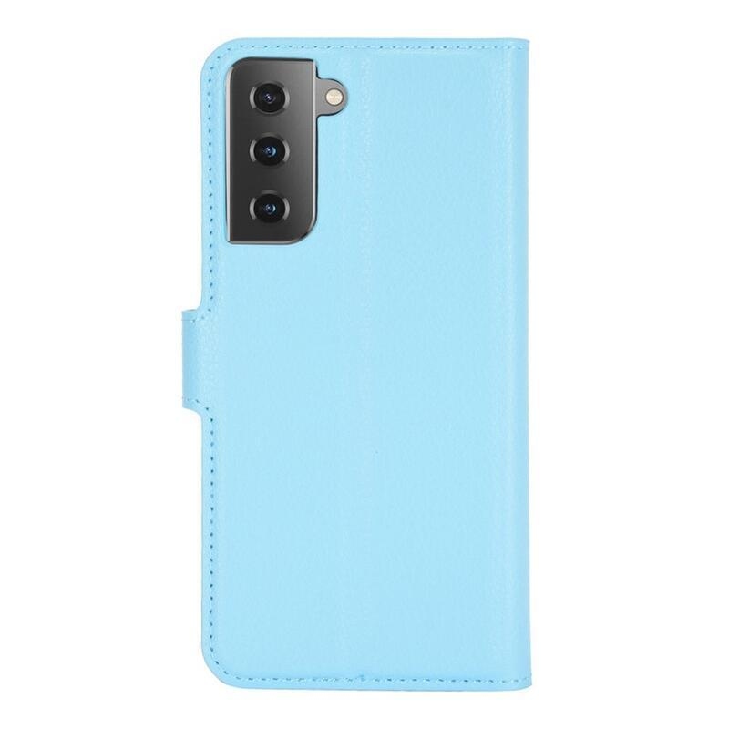 Litchi PU bőr pénztárca tok mobiltelefonhoz Samsung Galaxy S21 - kék