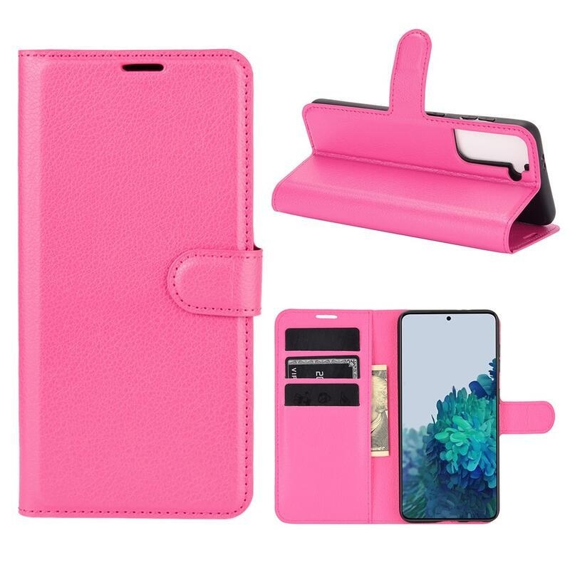 Litchi PU bőr pénztárca tok mobiltelefonhoz Samsung Galaxy S21 - rózsa