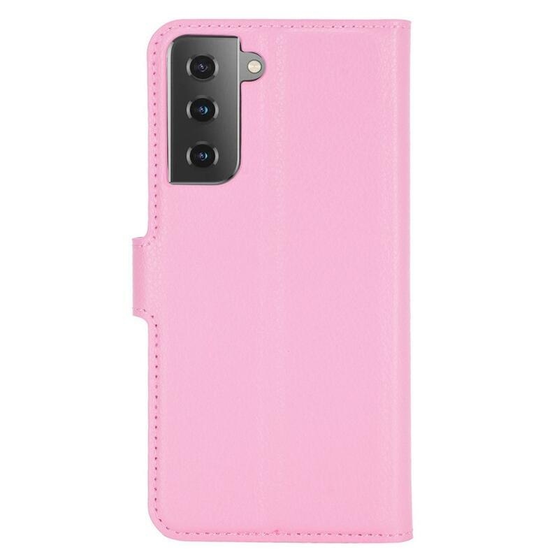 Litchi PU bőr pénztárca tok mobiltelefonhoz Samsung Galaxy S21 - rózsaszín