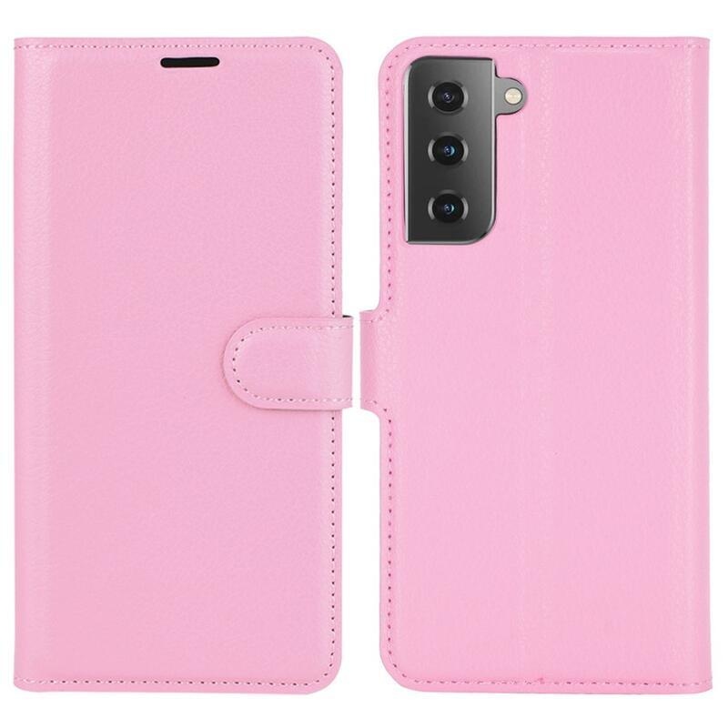 Litchi PU bőr pénztárca tok mobiltelefonhoz Samsung Galaxy S21 - rózsaszín