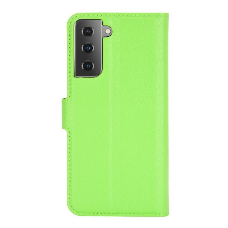Litchi PU bőr pénztárca tok Samsung Galaxy S21 mobiltelefonhoz - zöld