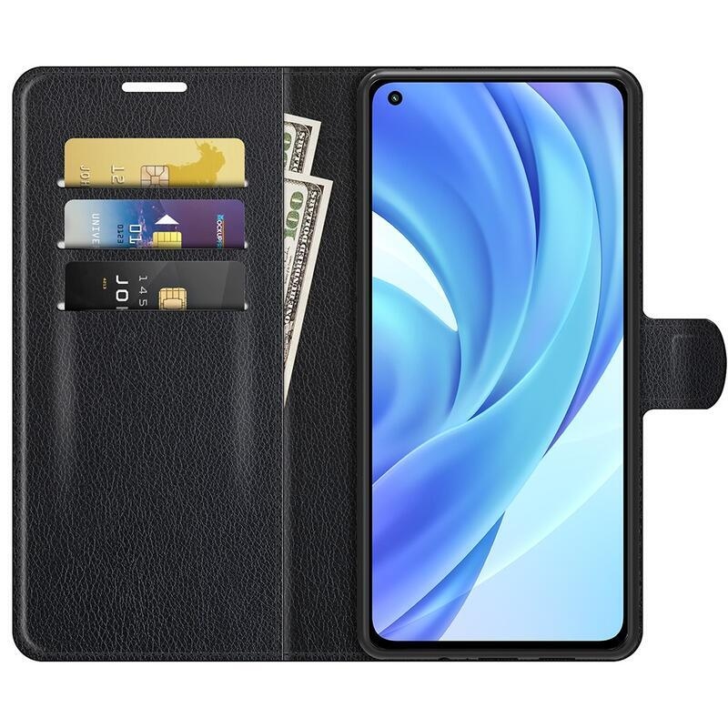 Litchi PU bőr pénztárca tok Xiaomi Mi 11 Lite 4G/5G/Mi 11 Lite 5G NE mobiltelefonhoz - fekete