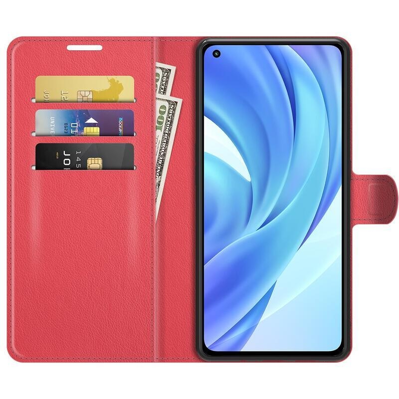 Litchi PU bőr pénztárca tok Xiaomi Mi 11 Lite 4G/5G/Mi 11 Lite 5G NE mobiltelefonhoz - piros