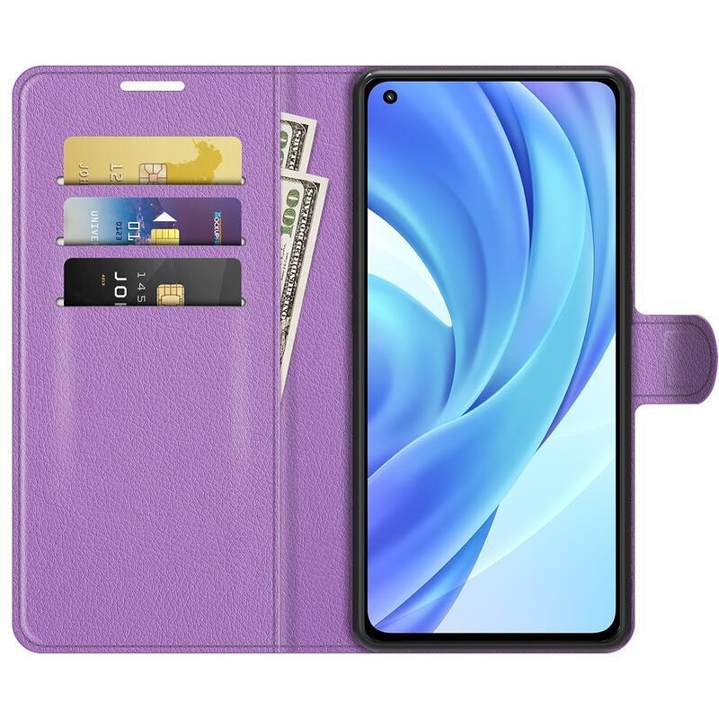 Litchi PU bőr pénztárca tok Xiaomi Mi 11 Lite 4G/5G/Mi 11 Lite 5G NE mobiltelefonhoz - lila