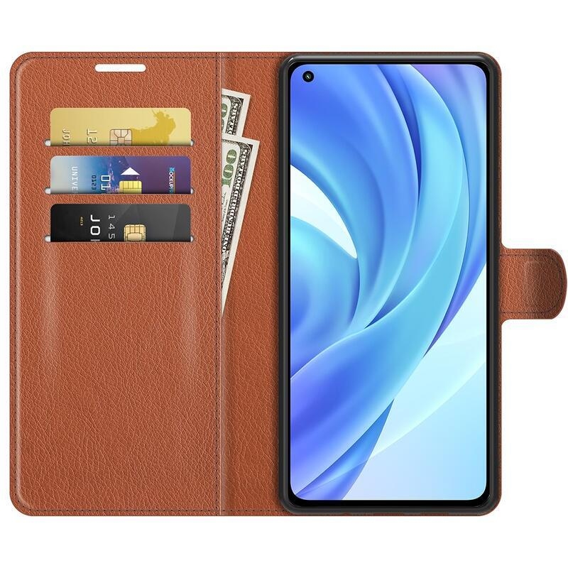 Litchi PU bőr pénztárca tok Xiaomi Mi 11 Lite 4G/5G/Mi 11 Lite 5G NE mobiltelefonhoz - barna