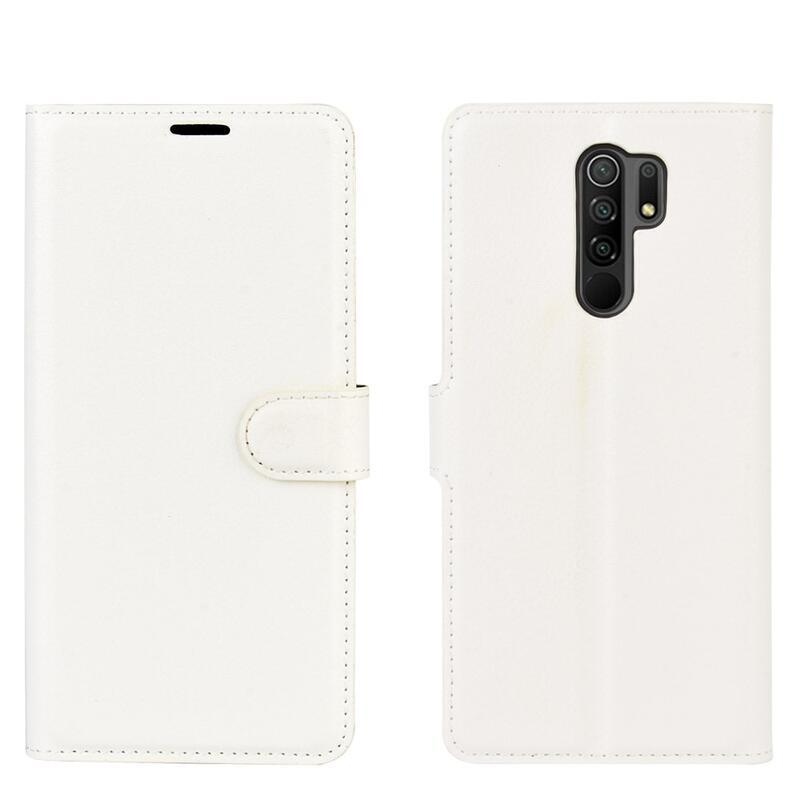 Litchi PU bőr pénztárca tok Xiaomi Redmi 9 mobiltelefonhoz - fehér