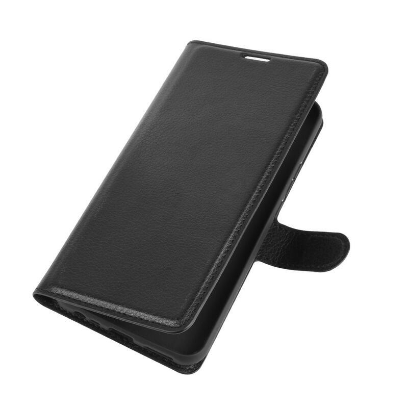 Litchi PU bőr pénztárca tok Xiaomi Redmi 9 mobiltelefonhoz - fekete
