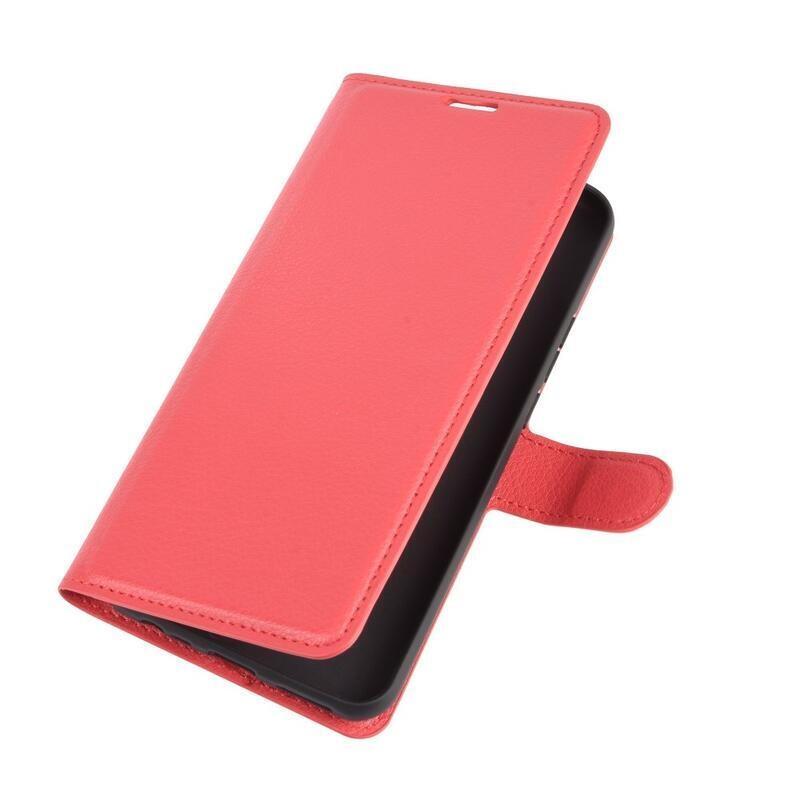 Litchi PU bőr pénztárca tok Xiaomi Redmi 9 mobiltelefonhoz - piros