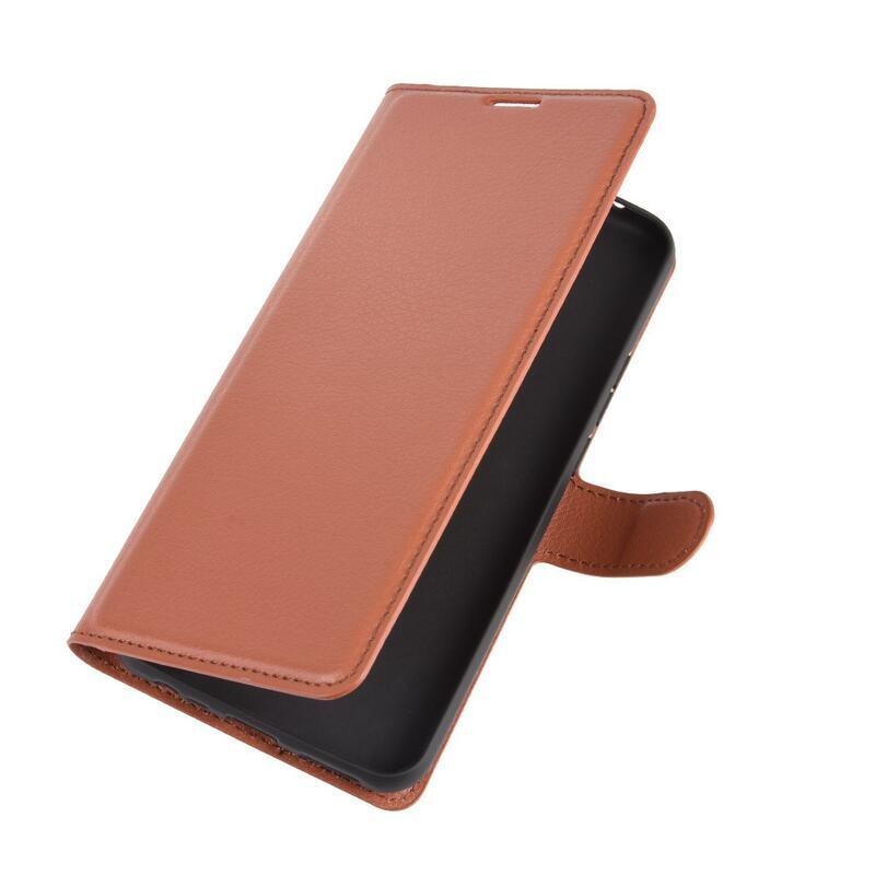 Litchi PU bőr pénztárca tok Xiaomi Redmi 9 mobiltelefonhoz - barna