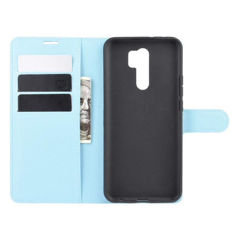 Litchi PU bőr pénztárca tok Xiaomi Redmi 9 mobiltelefonhoz - kék