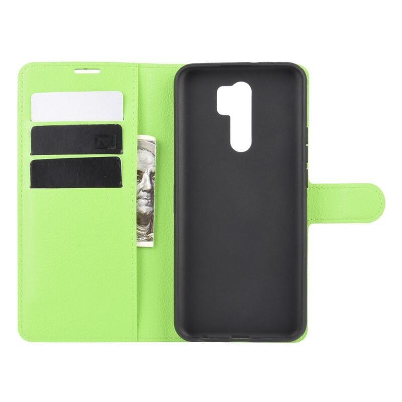Litchi PU bőr pénztárca tok Xiaomi Redmi 9 mobiltelefonhoz - zöld