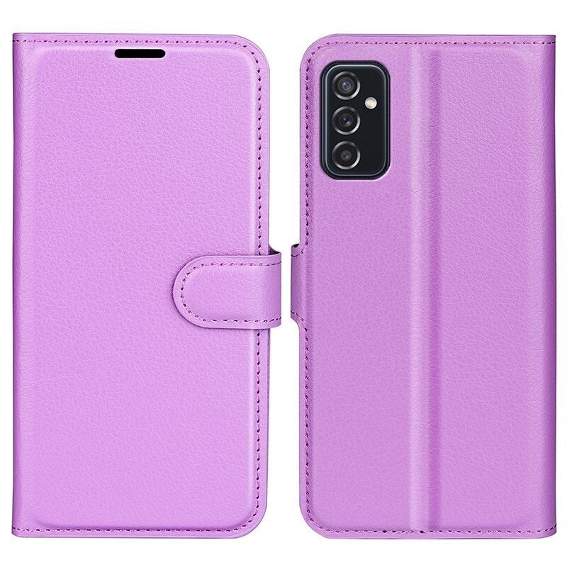 Litchi PU bőr pénztárca tok Samsung Galaxy M52 5G-hez - lila