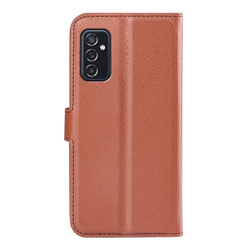 Litchi PU bőr pénztárca tok Samsung Galaxy M52 5G-hez - barna