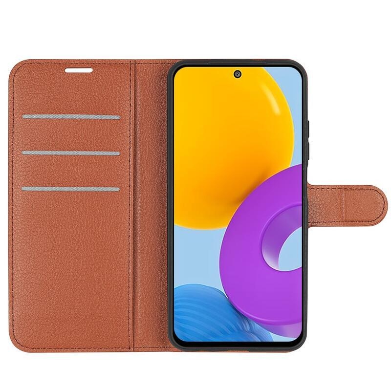 Litchi PU bőr pénztárca tok Samsung Galaxy M52 5G-hez - barna
