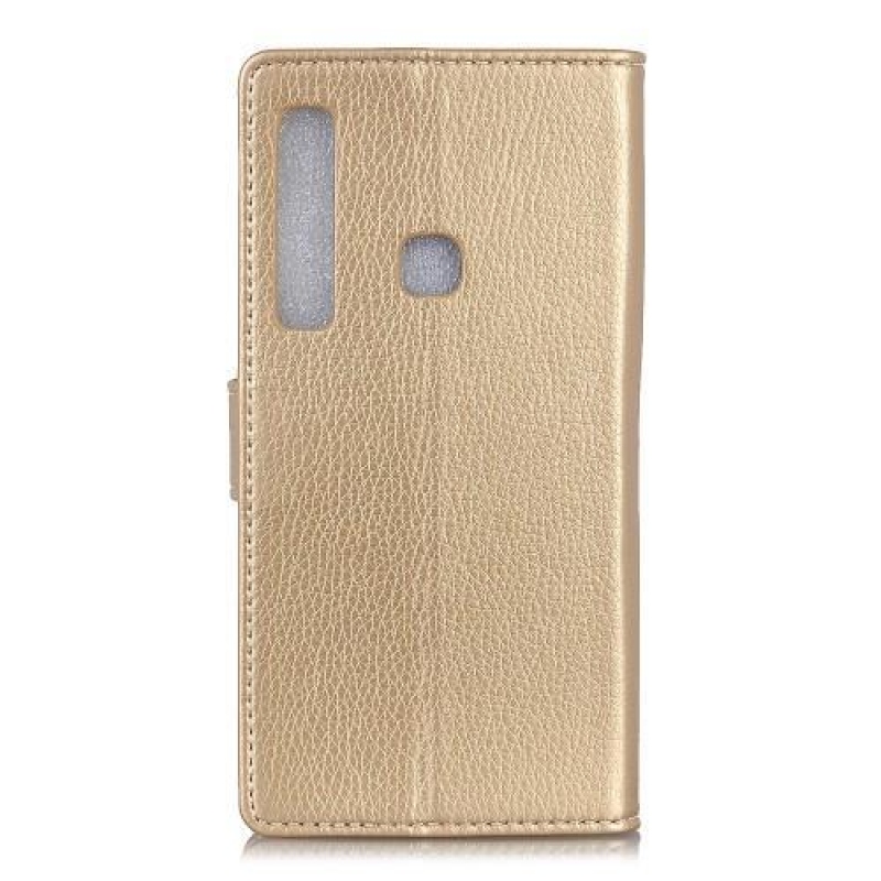 Litchi PU bőr pénztárca tok textúrával Samsung Galaxy A9-hez - arany színben