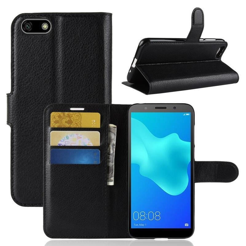 Litchi PU bőr tok Huawei Y5 (2018) - fekete