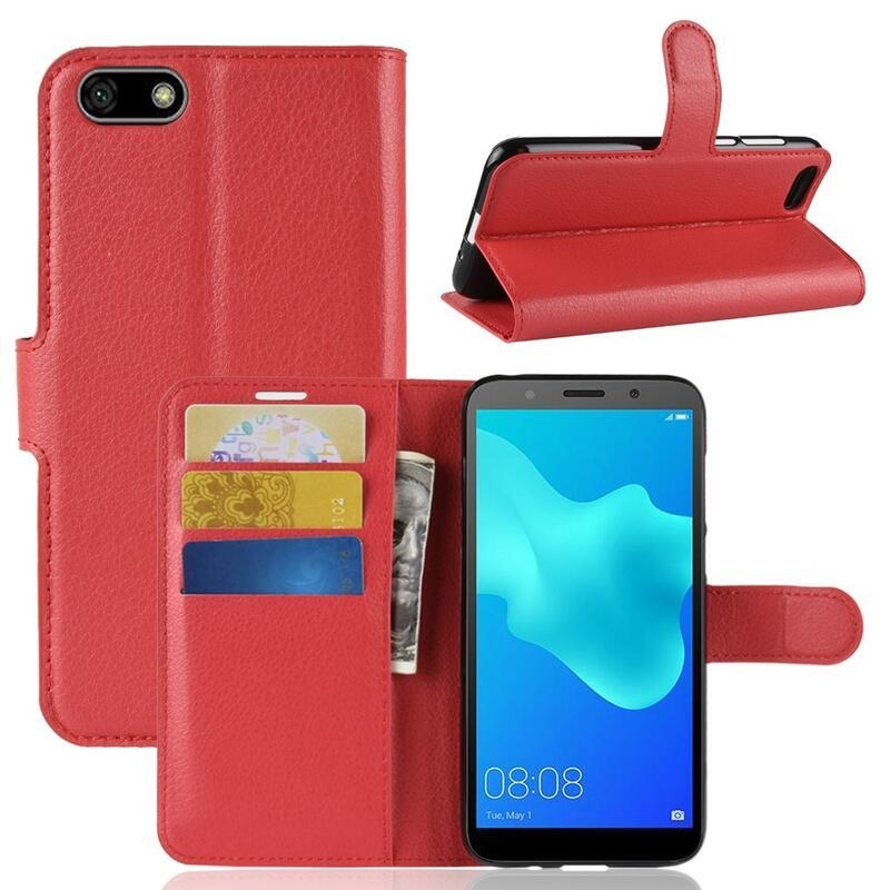 Litchi PU bőr tok Huawei Y5 (2018) - piros színű