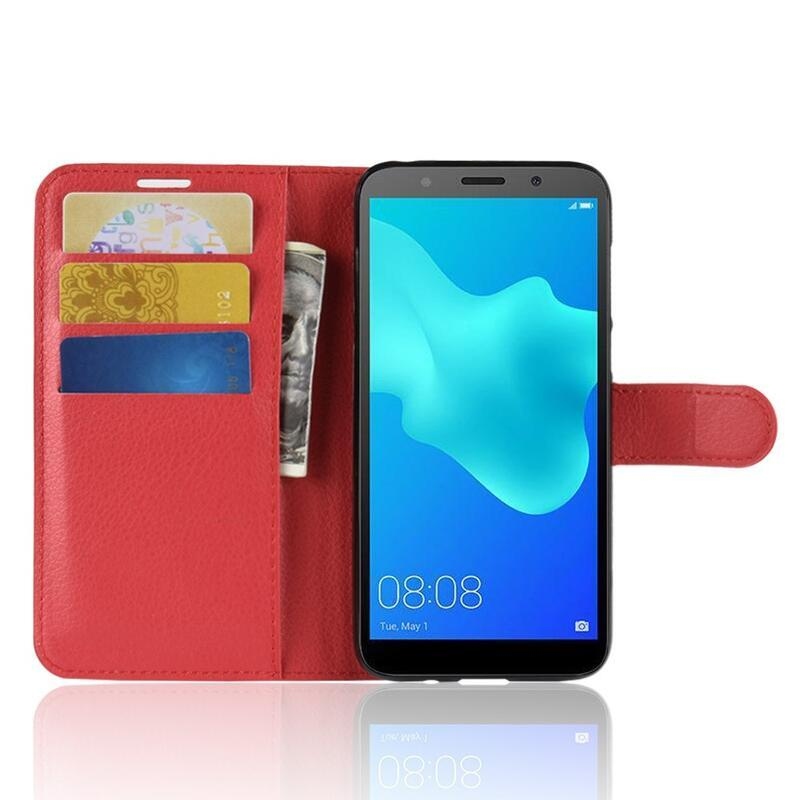 Litchi PU bőr tok Huawei Y5 (2018) - piros színű