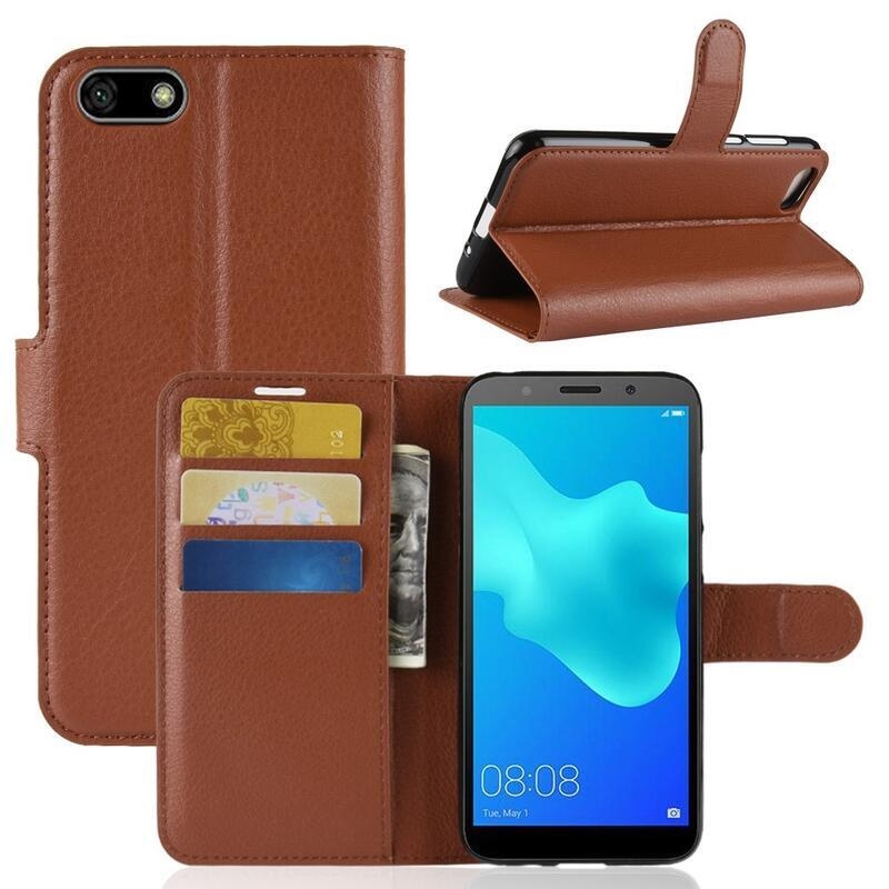 Litchi PU bőr tok Huawei Y5 (2018) - barna