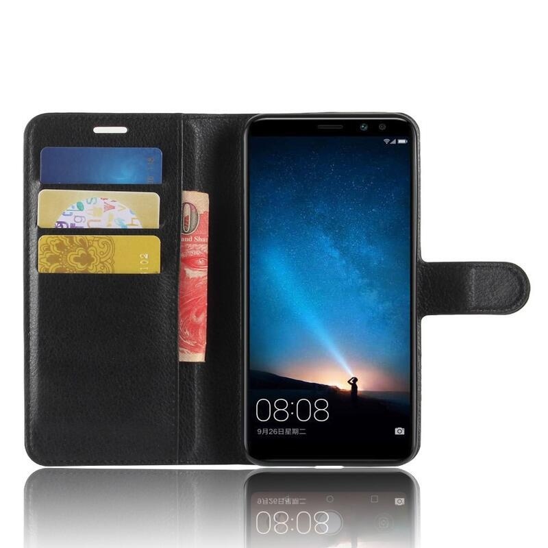 Litchi PU bőr tok Huawei Mate 10 Lite-hoz - fekete