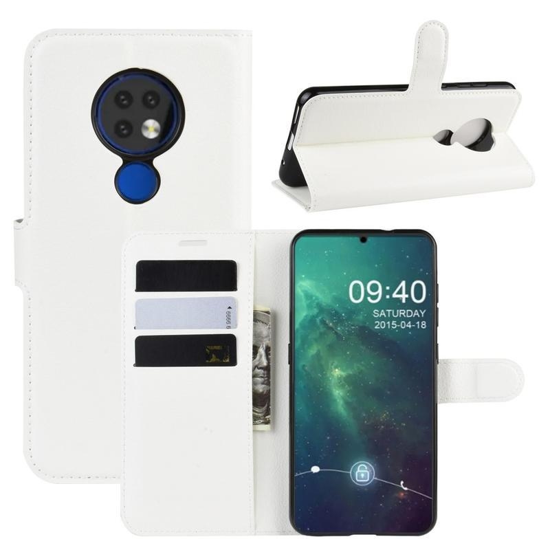 Litchi PU bőr tok Nokia 6.2 / Nokia 7.2 készülékhez - fehér
