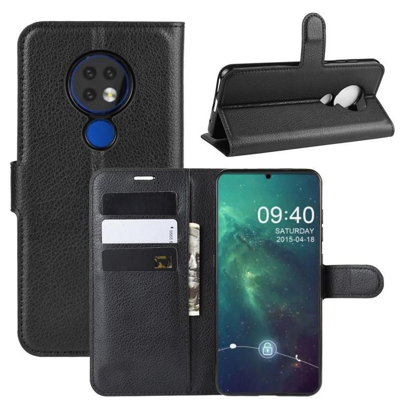Litchi PU bőr tok Nokia 6.2 / Nokia 7.2 készülékhez - fekete