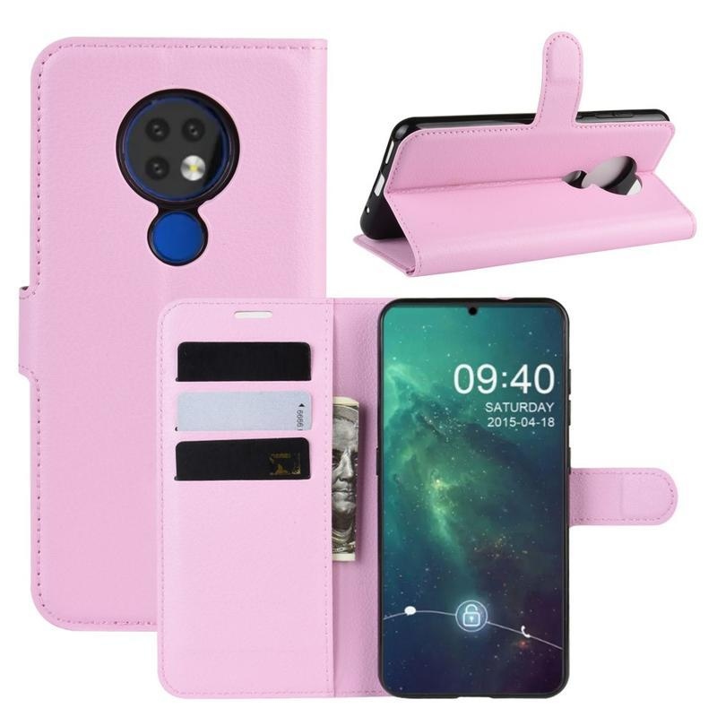 Litchi PU bőr tok Nokia 6.2 / Nokia 7.2 készülékhez - rózsaszínű