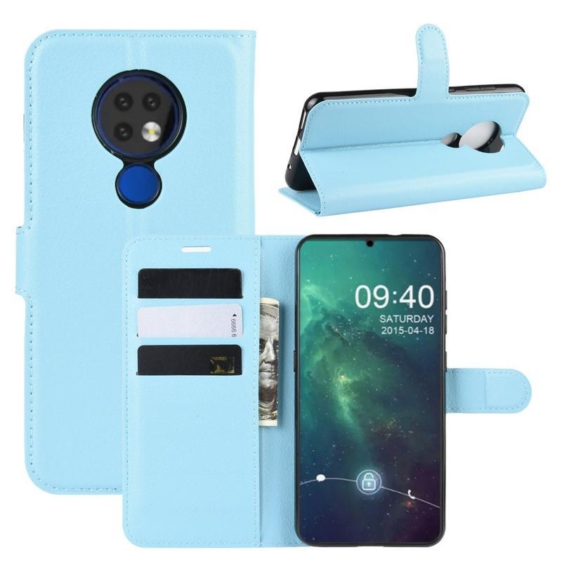 Litchi PU bőr tok Nokia 6.2 / Nokia 7.2 készülékhez - világoskék színű