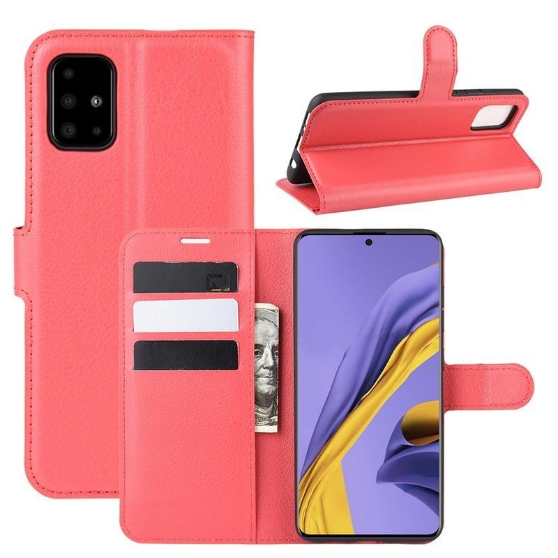 Litchi PU bőr tok Samsung Galaxy A51 készülékhez - piros