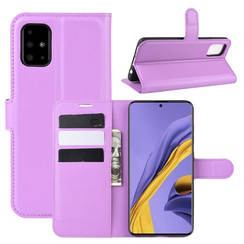 Litchi PU bőr tok Samsung Galaxy A51 készülékhez - lila