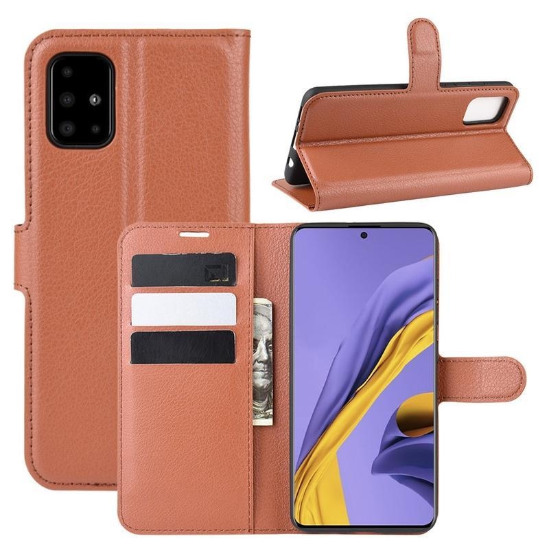 Litchi PU bőr tok Samsung Galaxy A51 készülékhez - barna