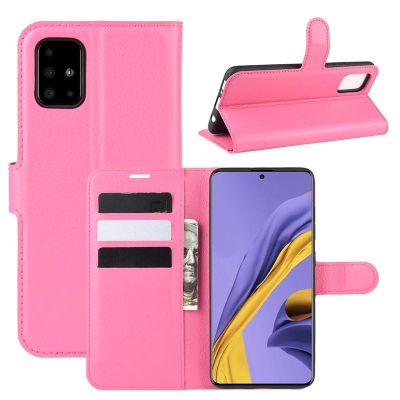 Litchi PU bőr tok Samsung Galaxy A51 készülékhez - rózsaszínű