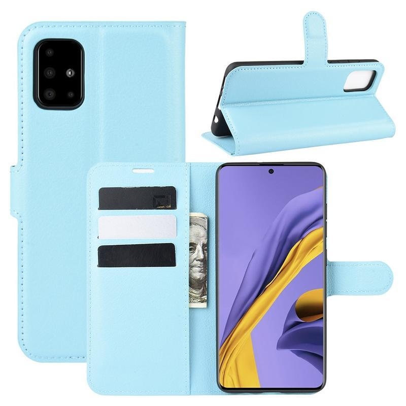 Litchi PU bőr tok Samsung Galaxy A51 készülékhez - világoskék