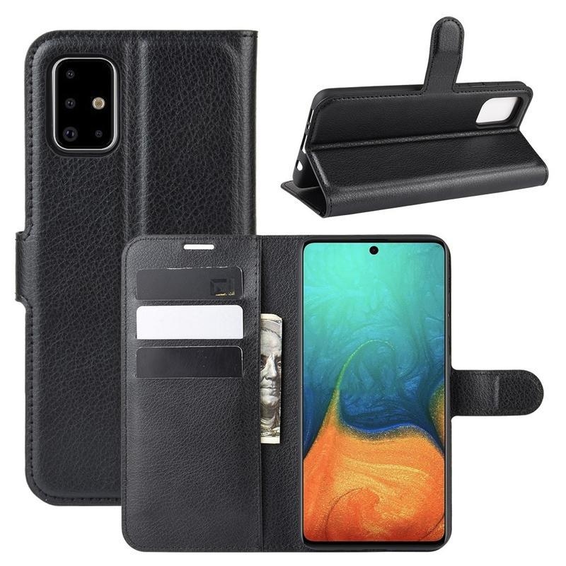 Litchi PU bőr tok Samsung Galaxy A71-hez - fekete