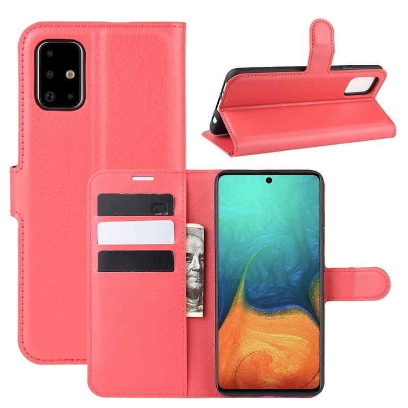 Litchi PU bőr tok Samsung Galaxy A71-hez - piros