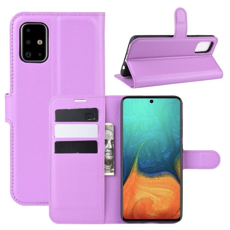 Litchi PU bőr tok Samsung Galaxy A71-hez - lila